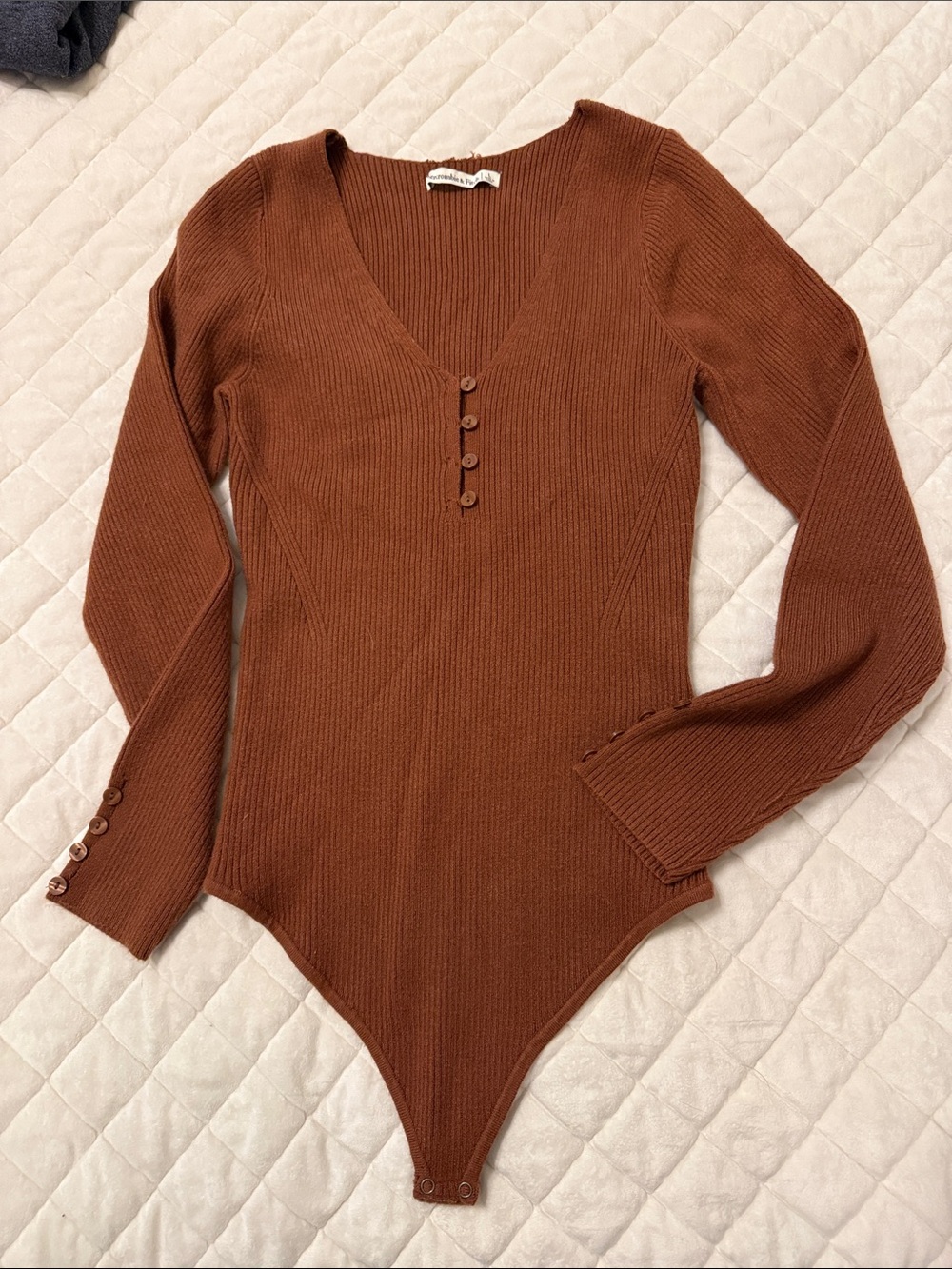 Ribbed Rust colored  V-Neck Long Sleeve Bodysuit Sweater